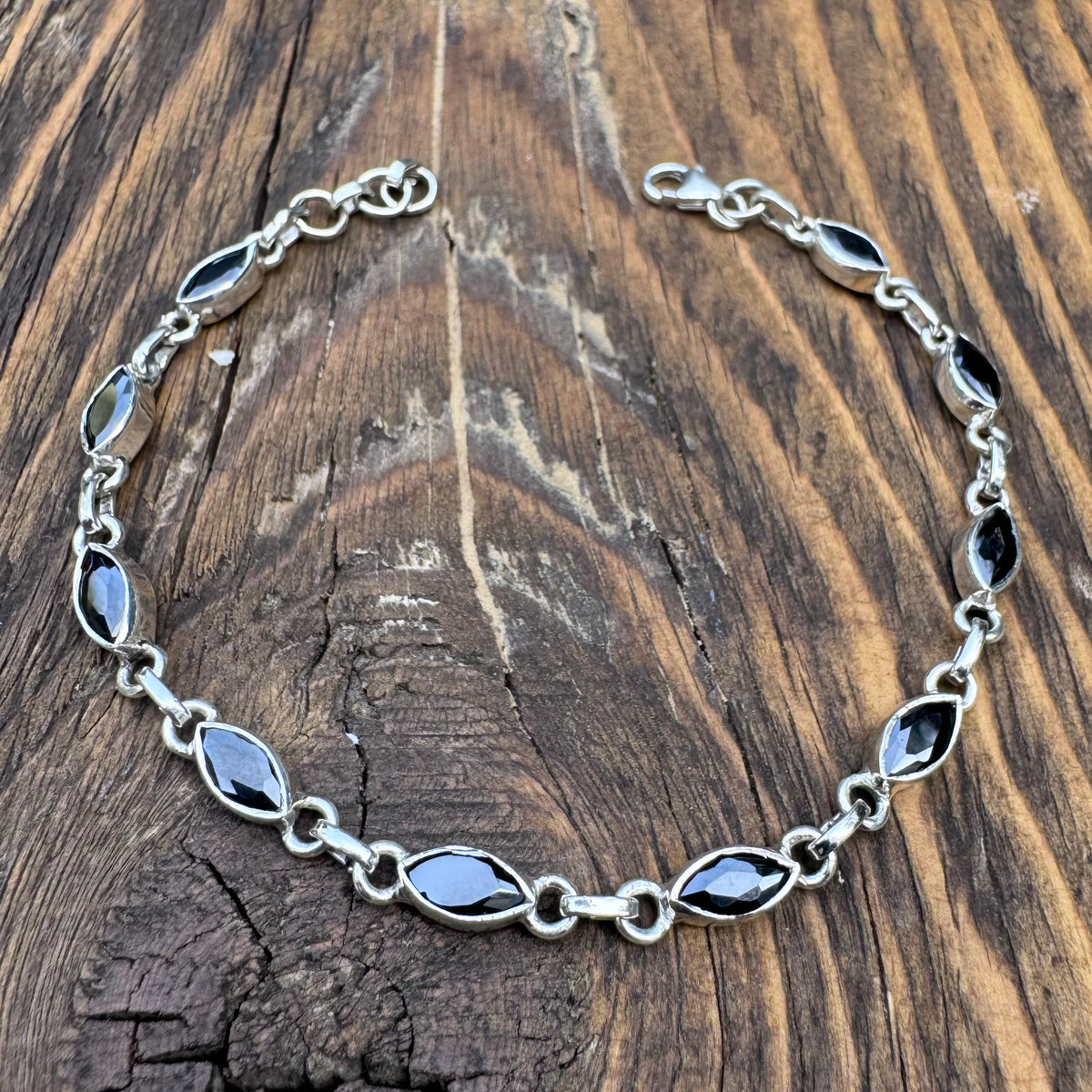 Faceted Black Onyx Sterling Silver Bracelet