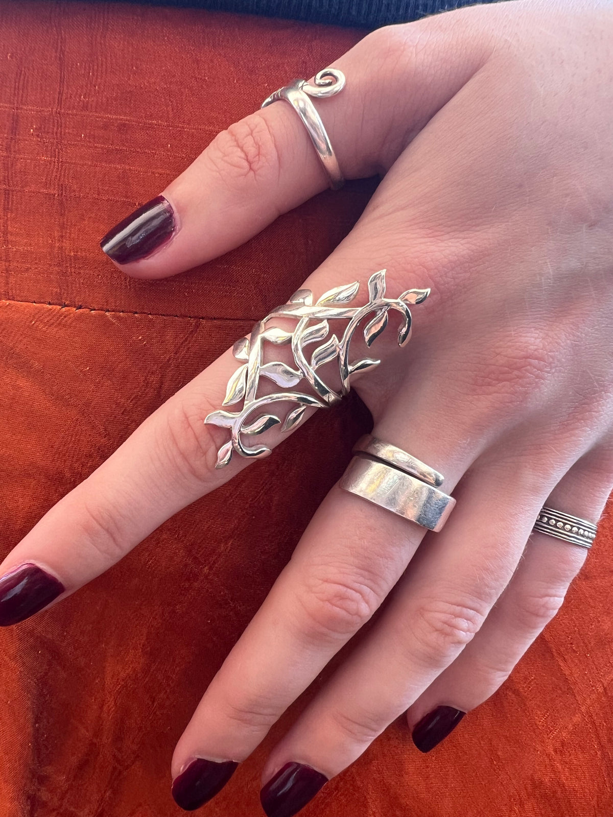 Full Finger Sterling Silver Botanical Leaf Ring