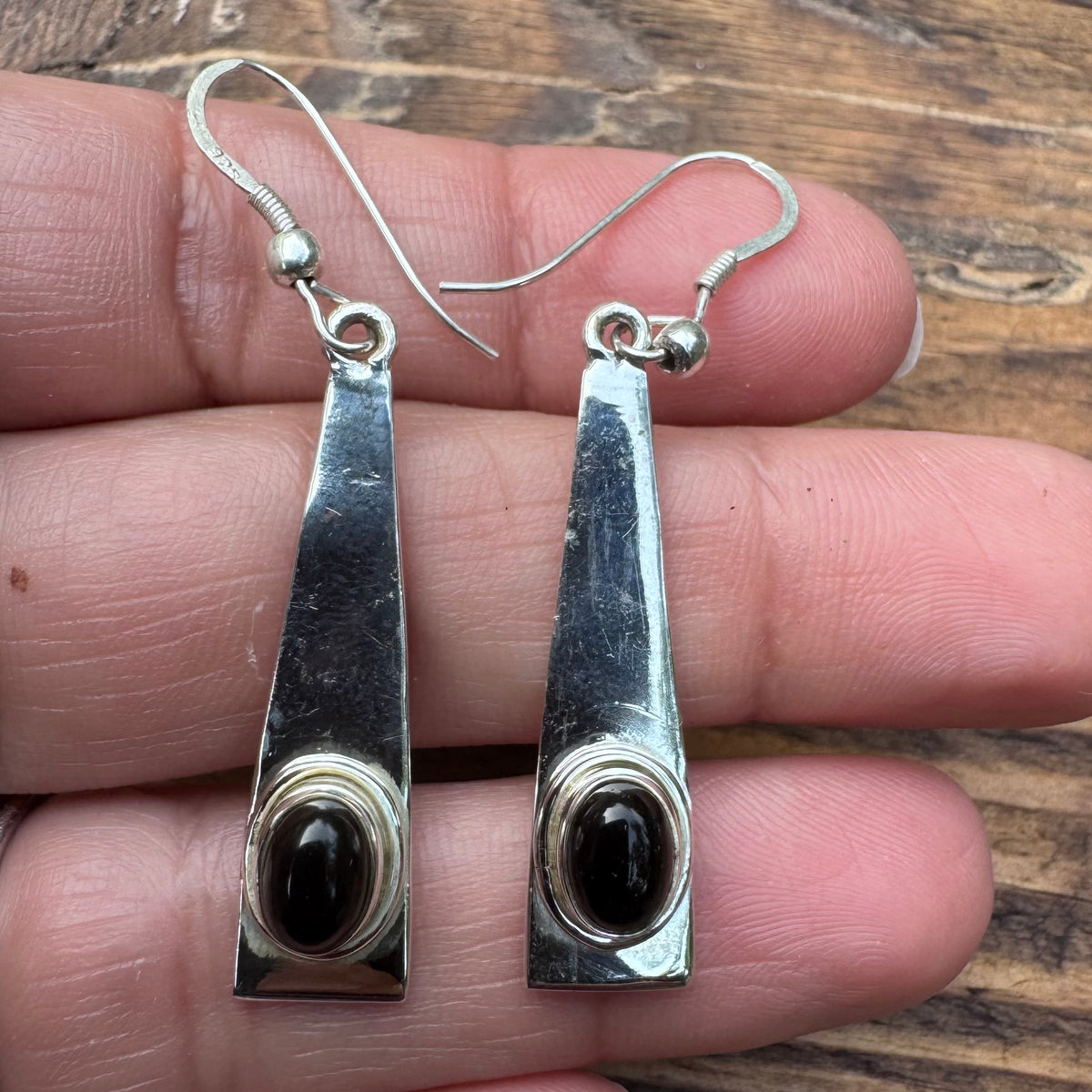 Long Triangle Black Onyx Earrings