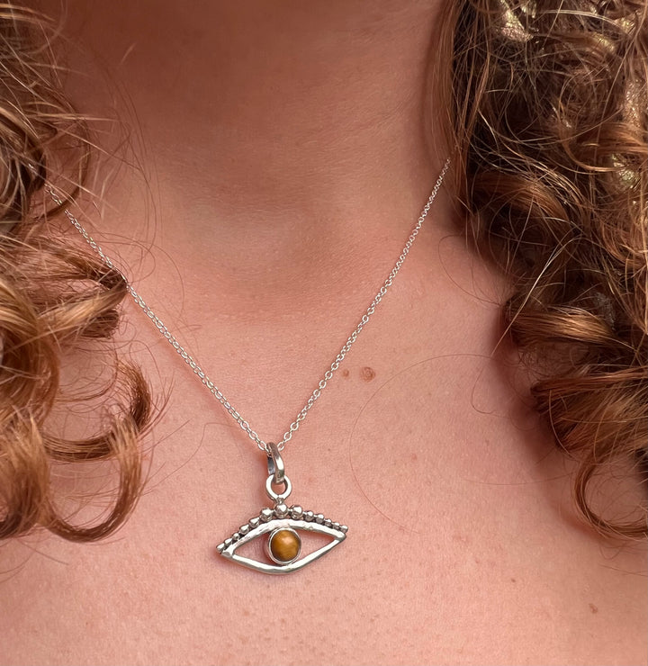 Tiger Eye Turkish Eye / Third Eye / Evil Eye Gemstone Pendant Necklace