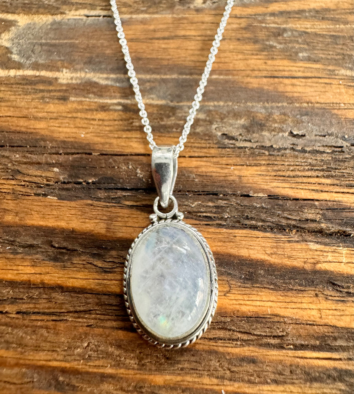 Moonstone Oval Bohemian Sterling Silver Necklace