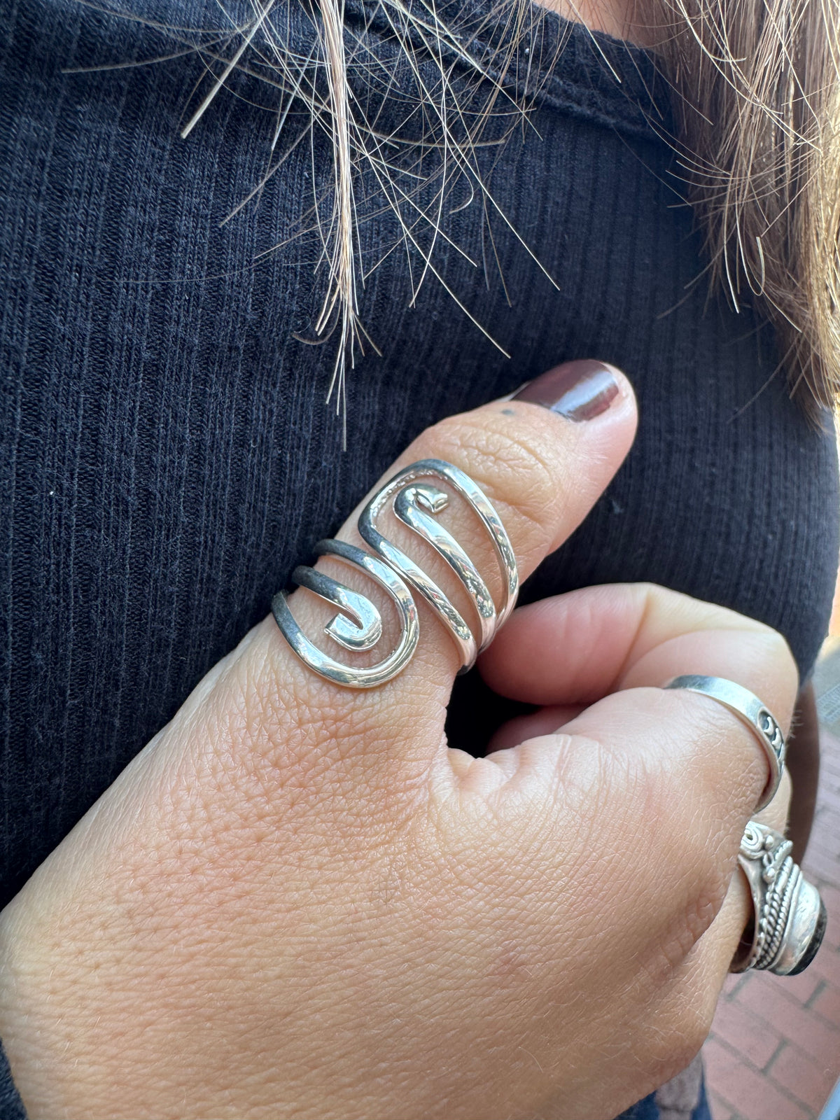 Sterling Silver Wrap Wave Ring-Adjustable Ring