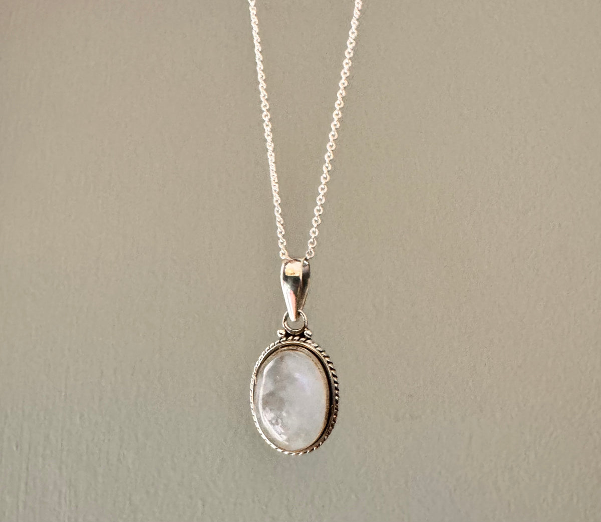 Moonstone Oval Bohemian Sterling Silver Necklace