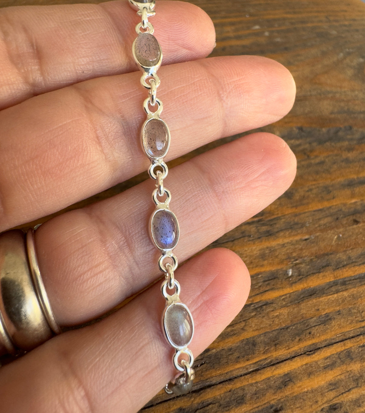 Dainty Labradorite Sterling Silver Bracelet