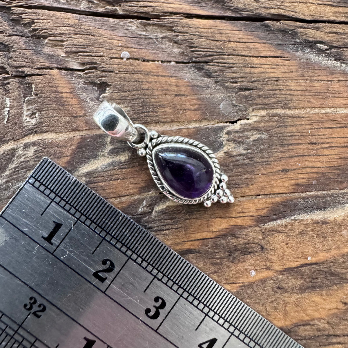Dainty Boho Amethyst Teardrop Silver Necklace Pendant