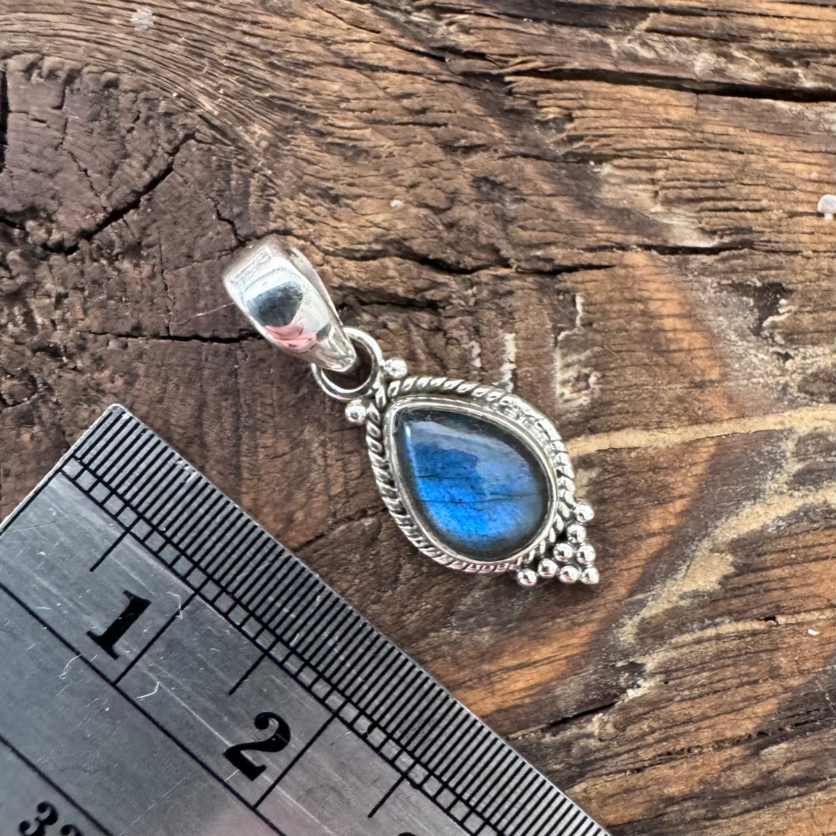 Dainty Boho Labradorite Teardrop Silver Necklace Pendant