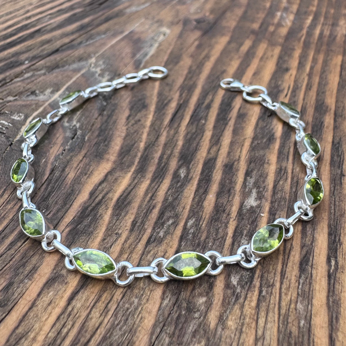 Faceted Peridot Sterling Silver Bracelet