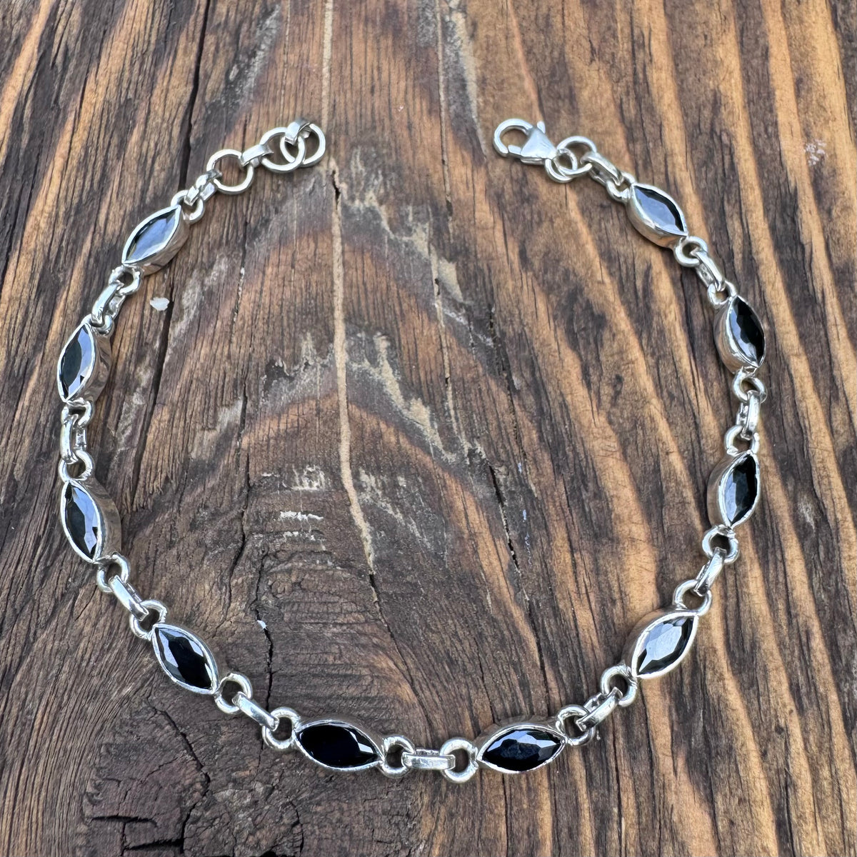 Faceted Black Onyx Sterling Silver Bracelet