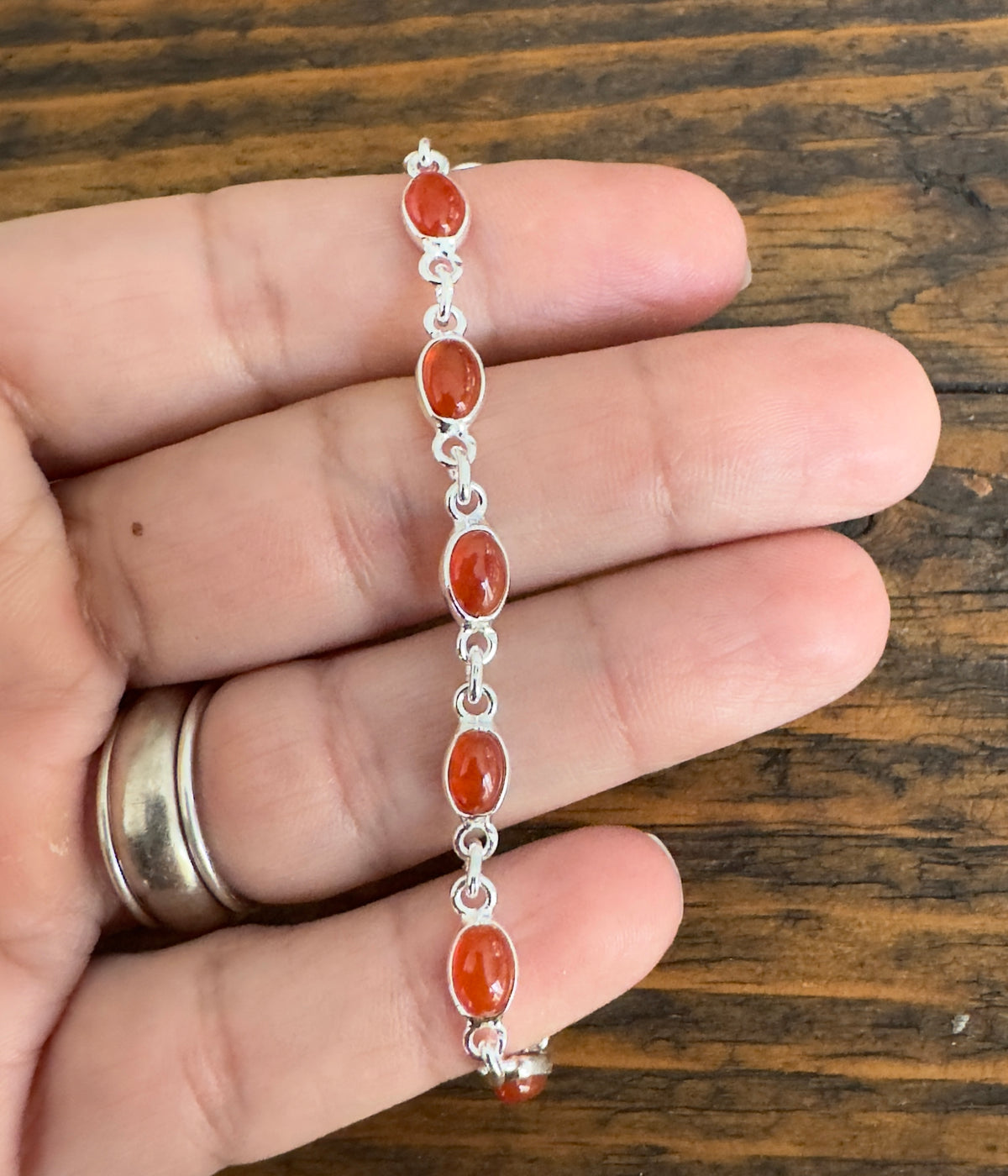 Dainty Carnelian Sterling Silver Bracelet