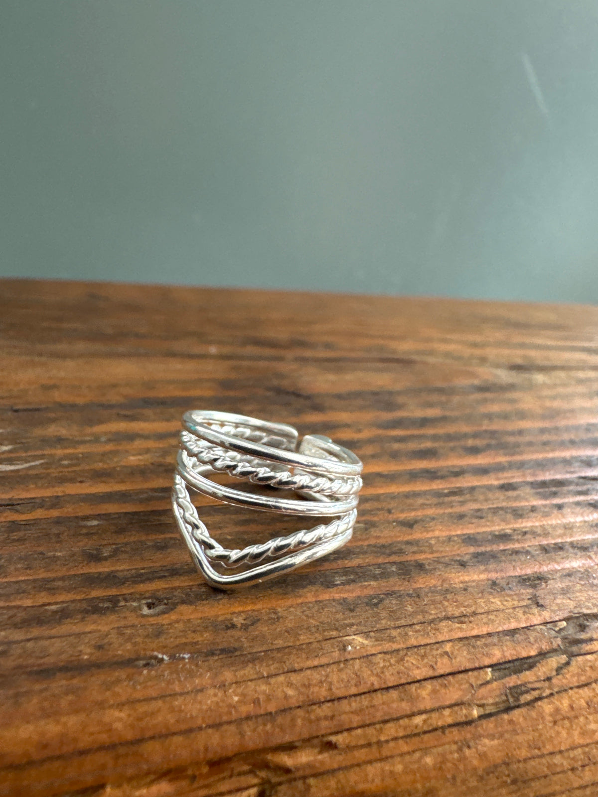 Chevron Twisted Band Sterling Silver Ring - Adjustable -Thumb Ring