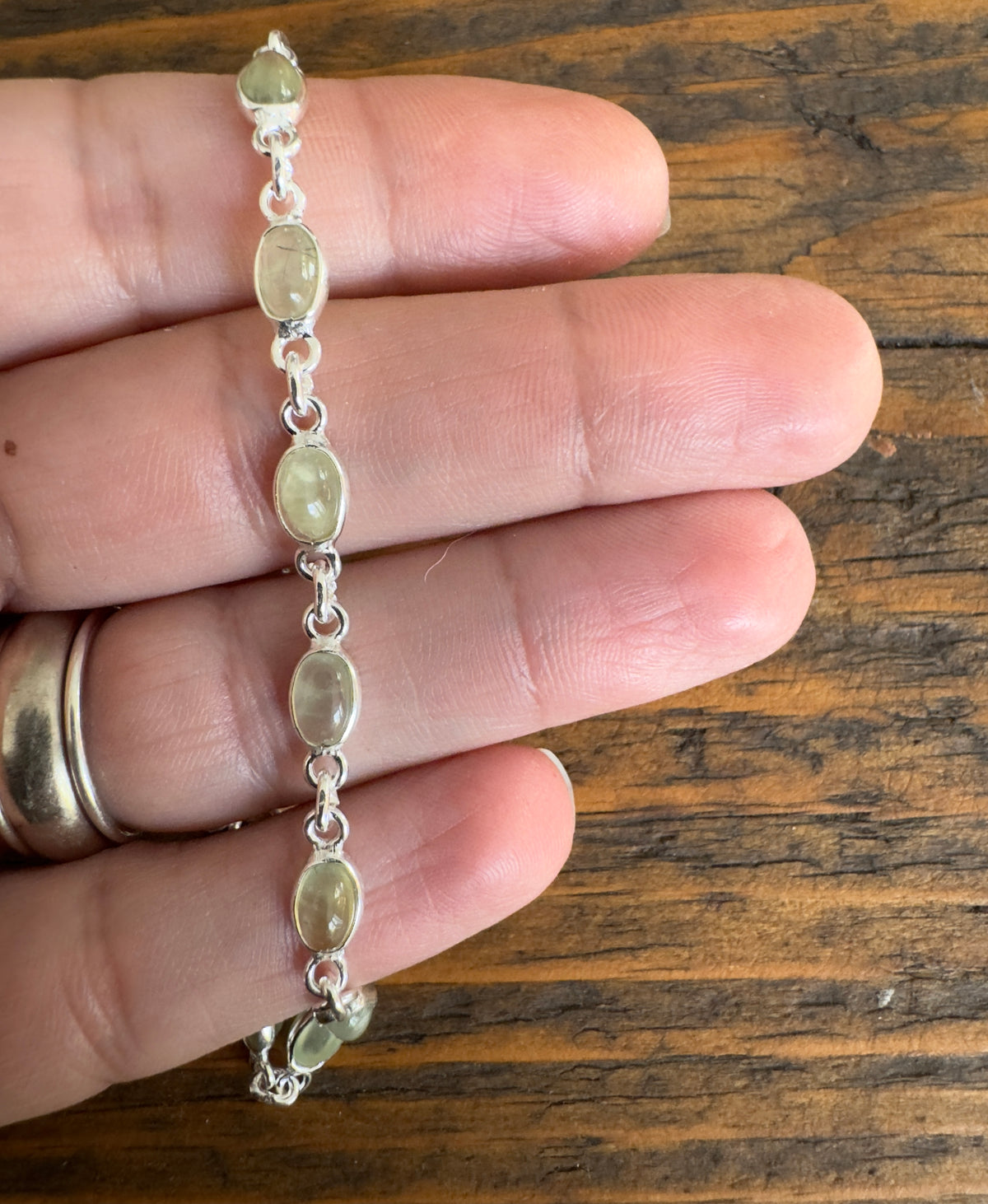 Dainty Prehnite Sterling Silver Bracelet