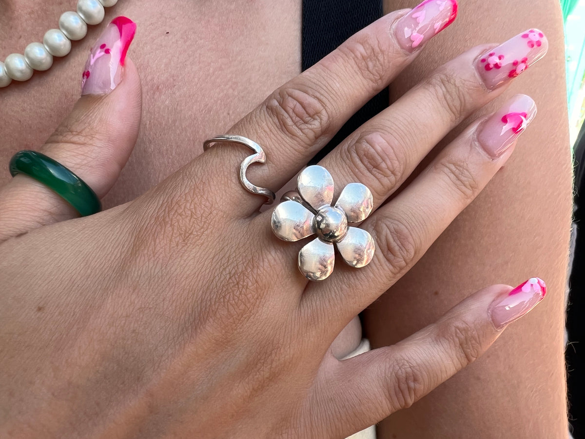 Statement Daisy Sterling Silver Ring- Adjustable