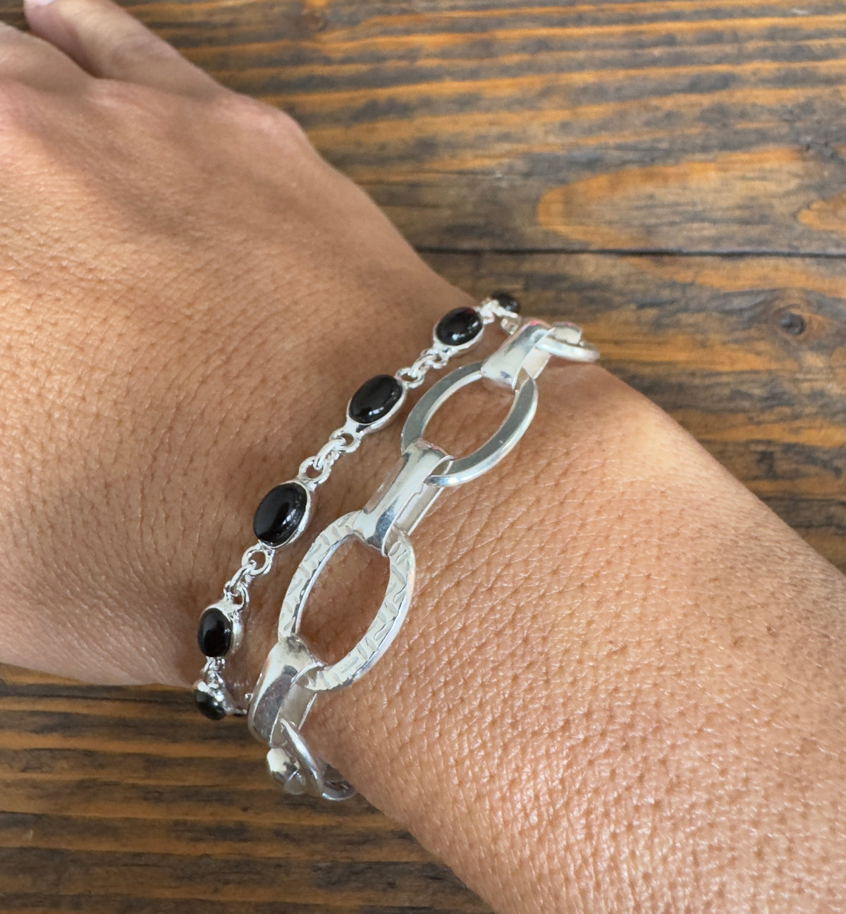Dainty Black Onyx Sterling Silver Bracelet