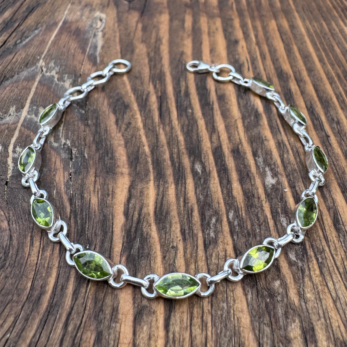 Faceted Peridot Sterling Silver Bracelet
