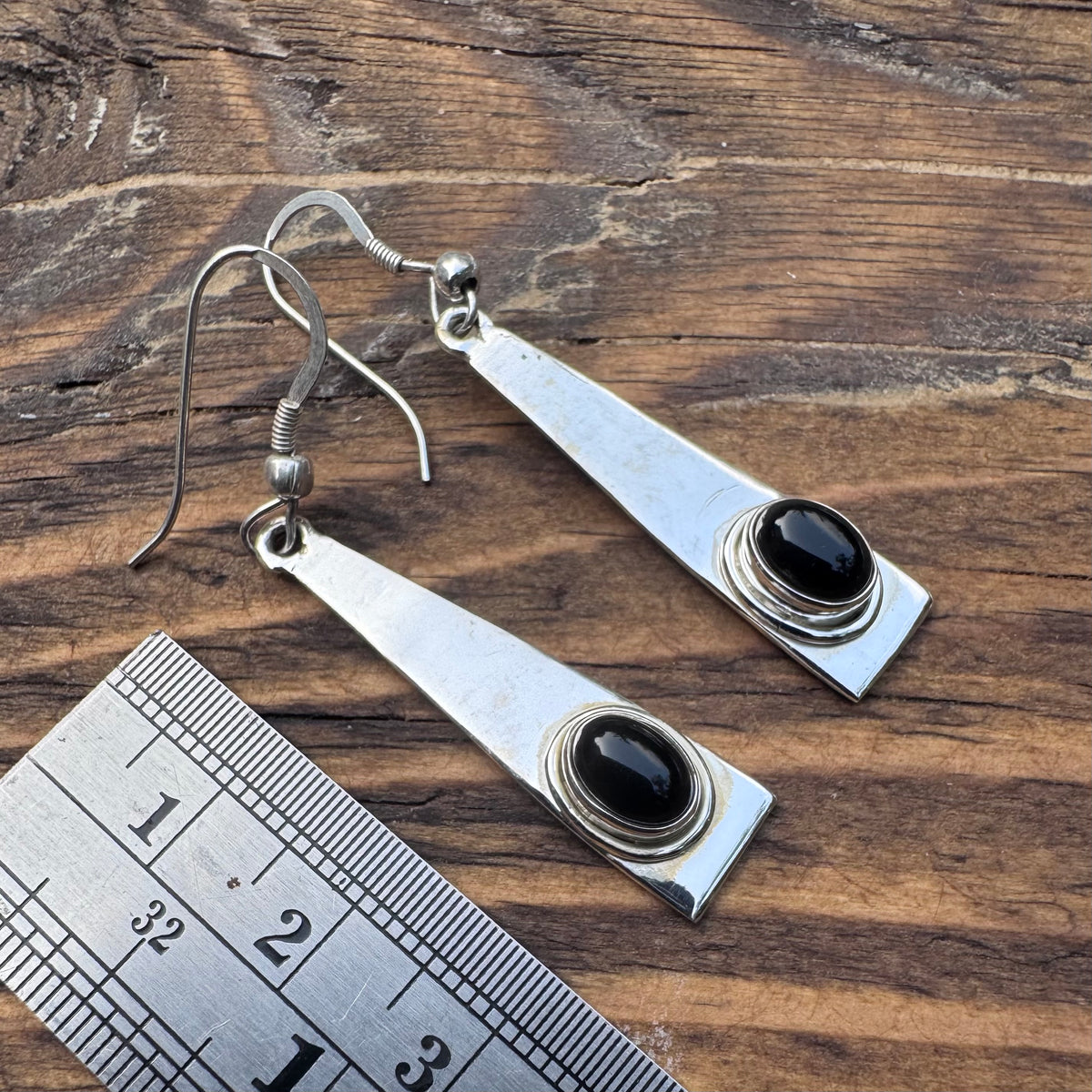 Long Triangle Black Onyx Earrings
