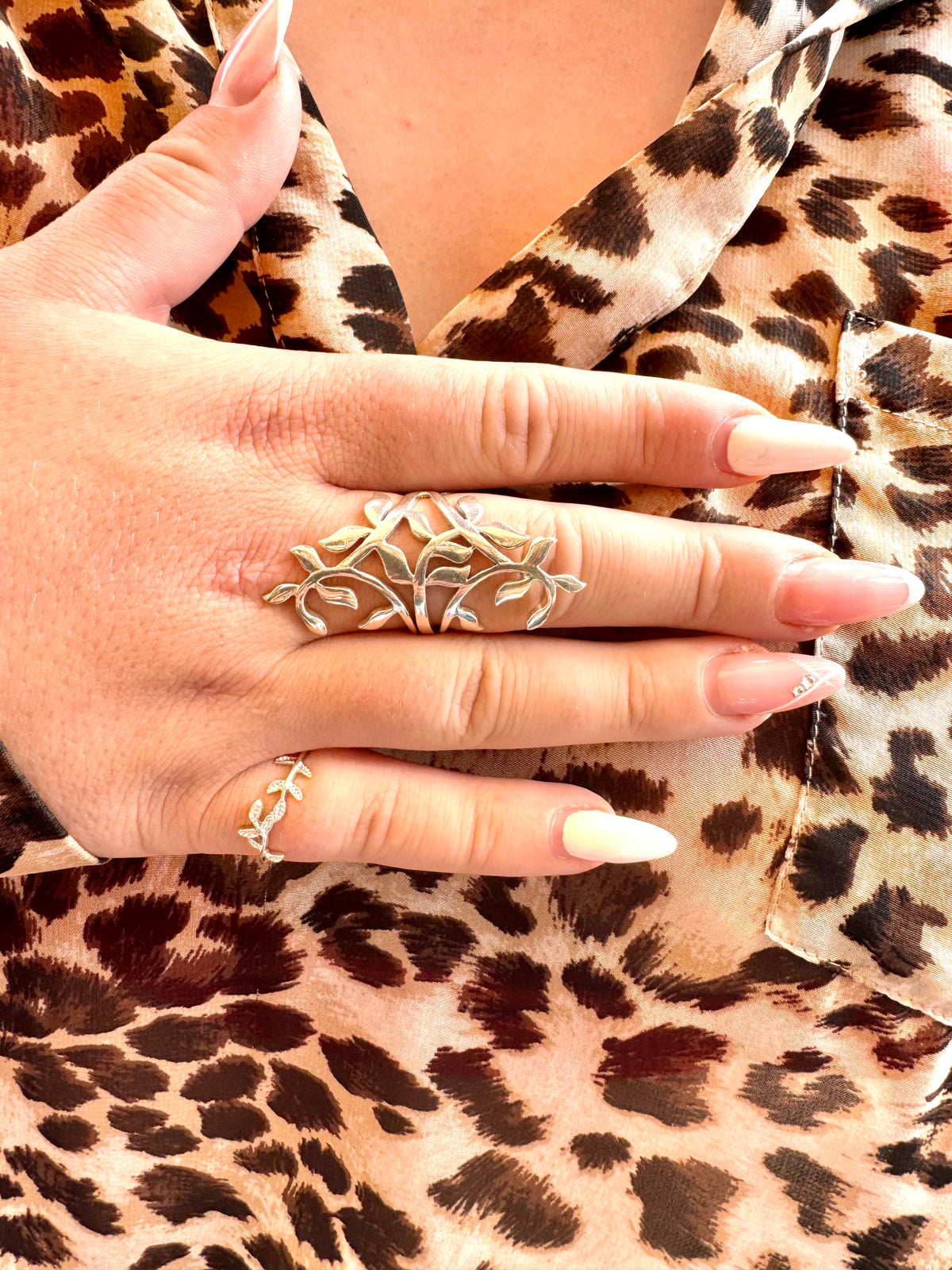 Full Finger Sterling Silver Botanical Leaf Ring