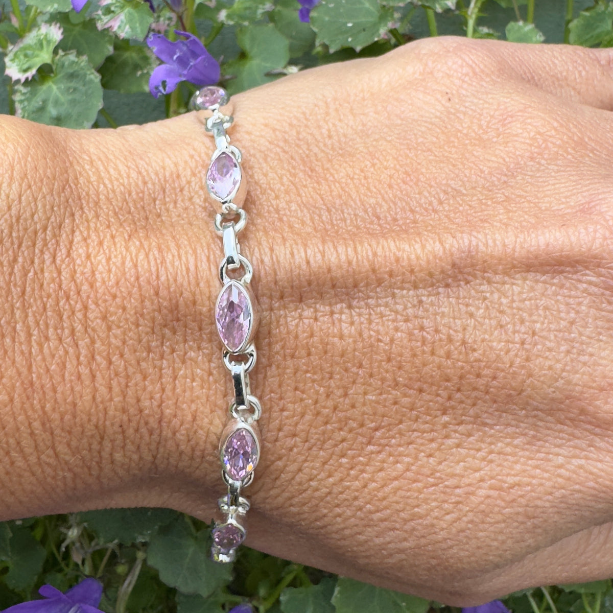 Faceted Pink Topaz Sterling Silver Bracelet