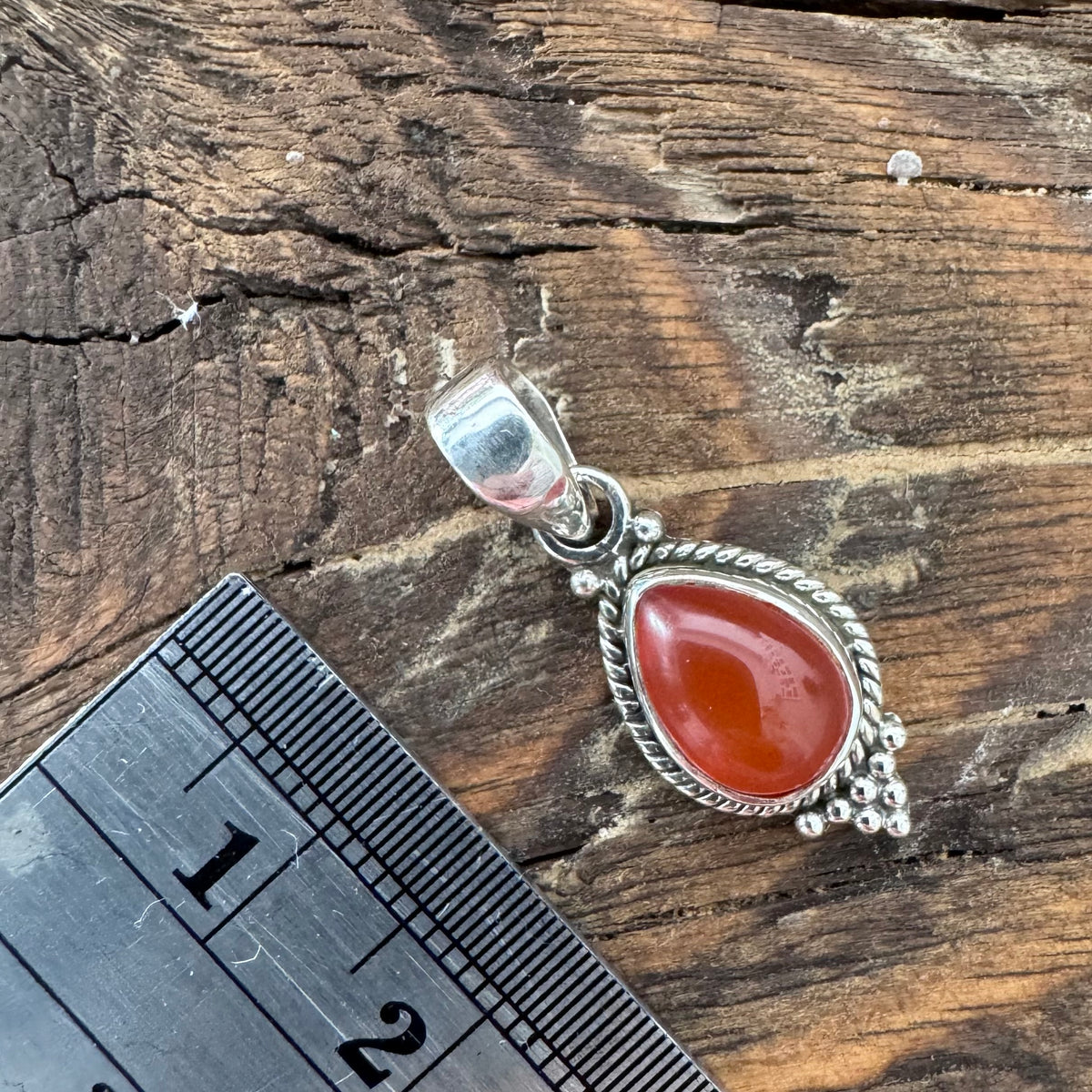 Dainty Boho Carnelian Teardrop Silver Necklace Pendant