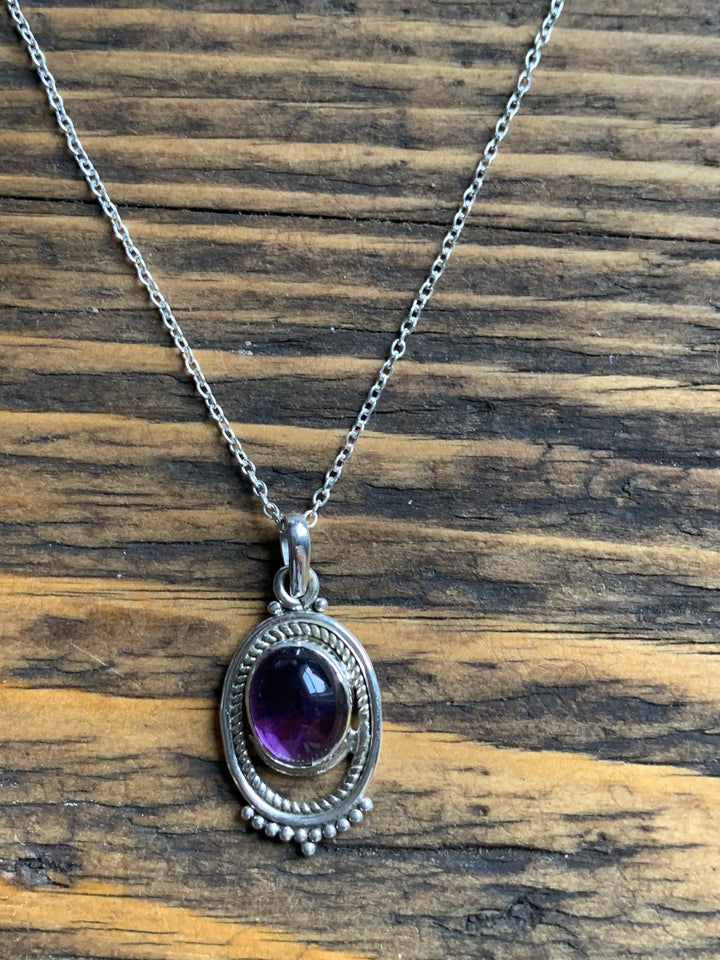 Boho Amethyst Ornate Oval Necklace