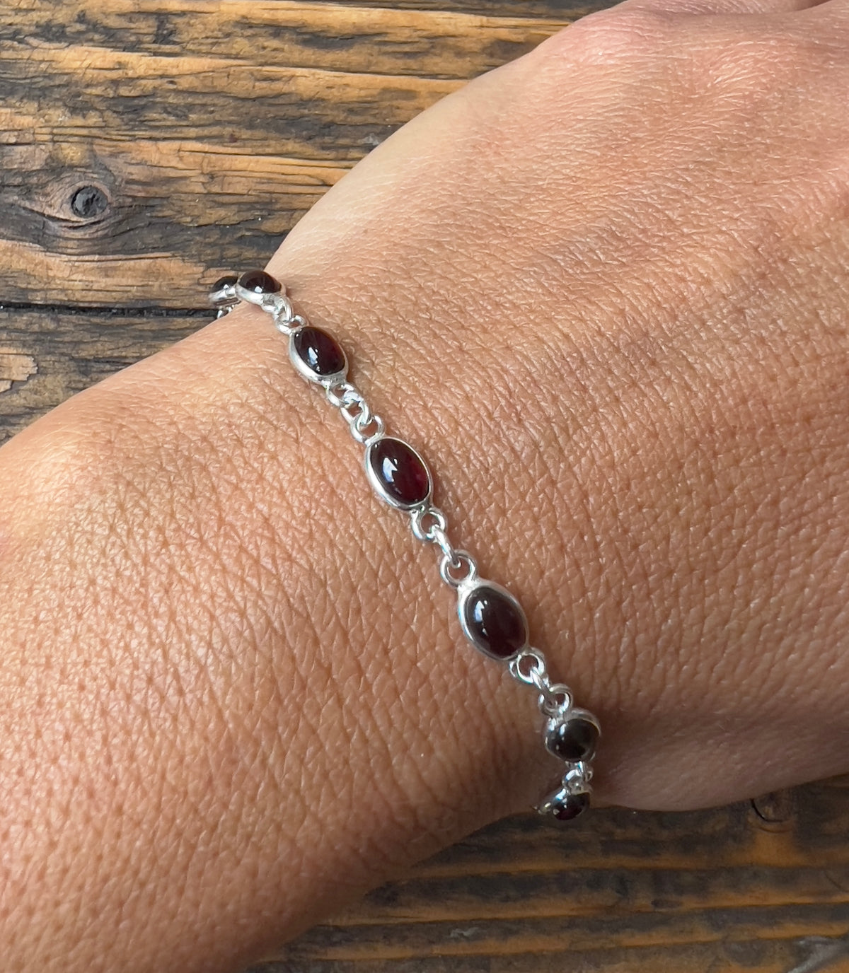 Dainty Garnet Sterling Silver Bracelet