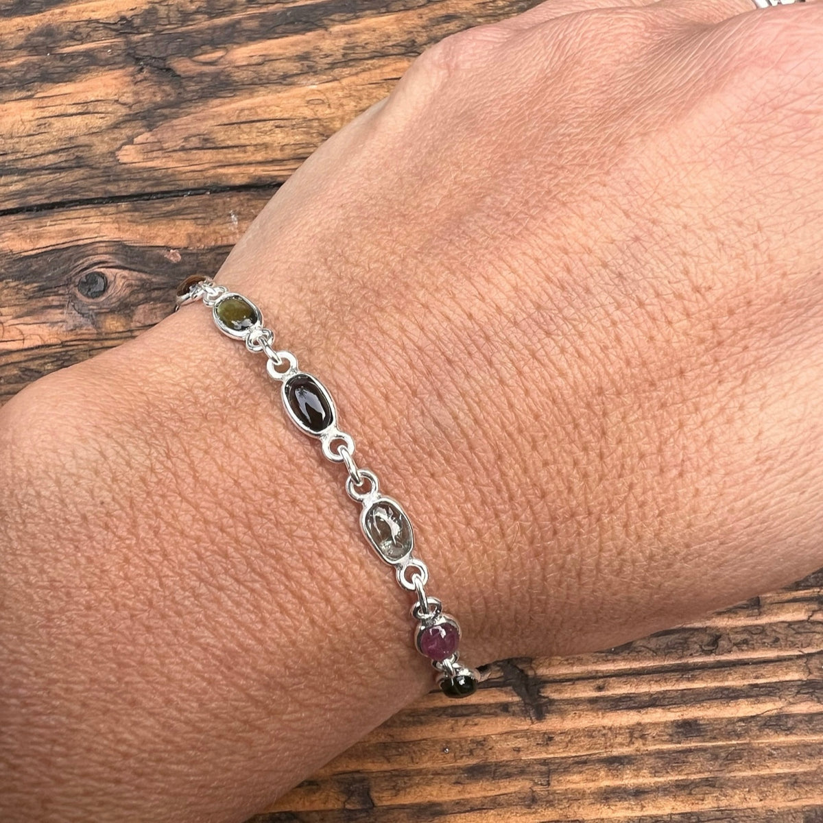 Dainty Tourmaline Sterling Silver Bracelet