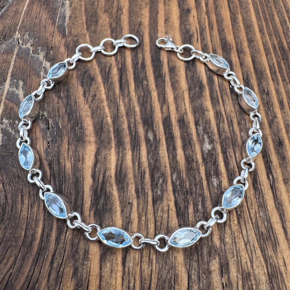 Faceted Blue Topaz Sterling Silver Bracelet