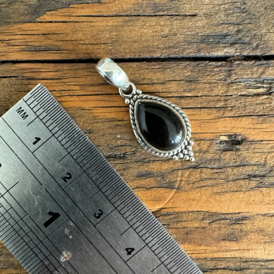 Dainty Boho Black Onyx Teardrop Pendant Necklace
