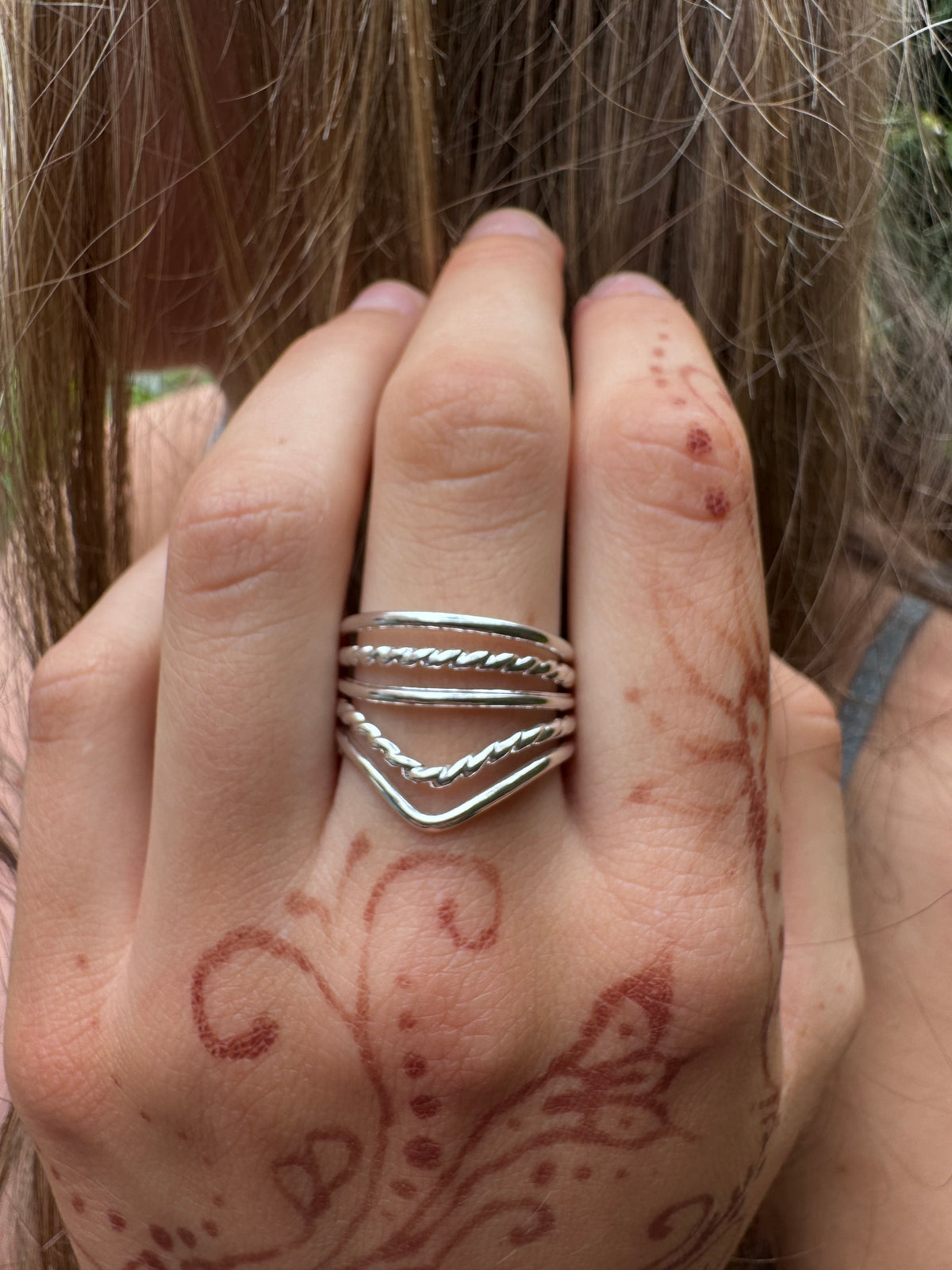 Chevron Twisted Band Sterling Silver Ring - Adjustable -Thumb Ring