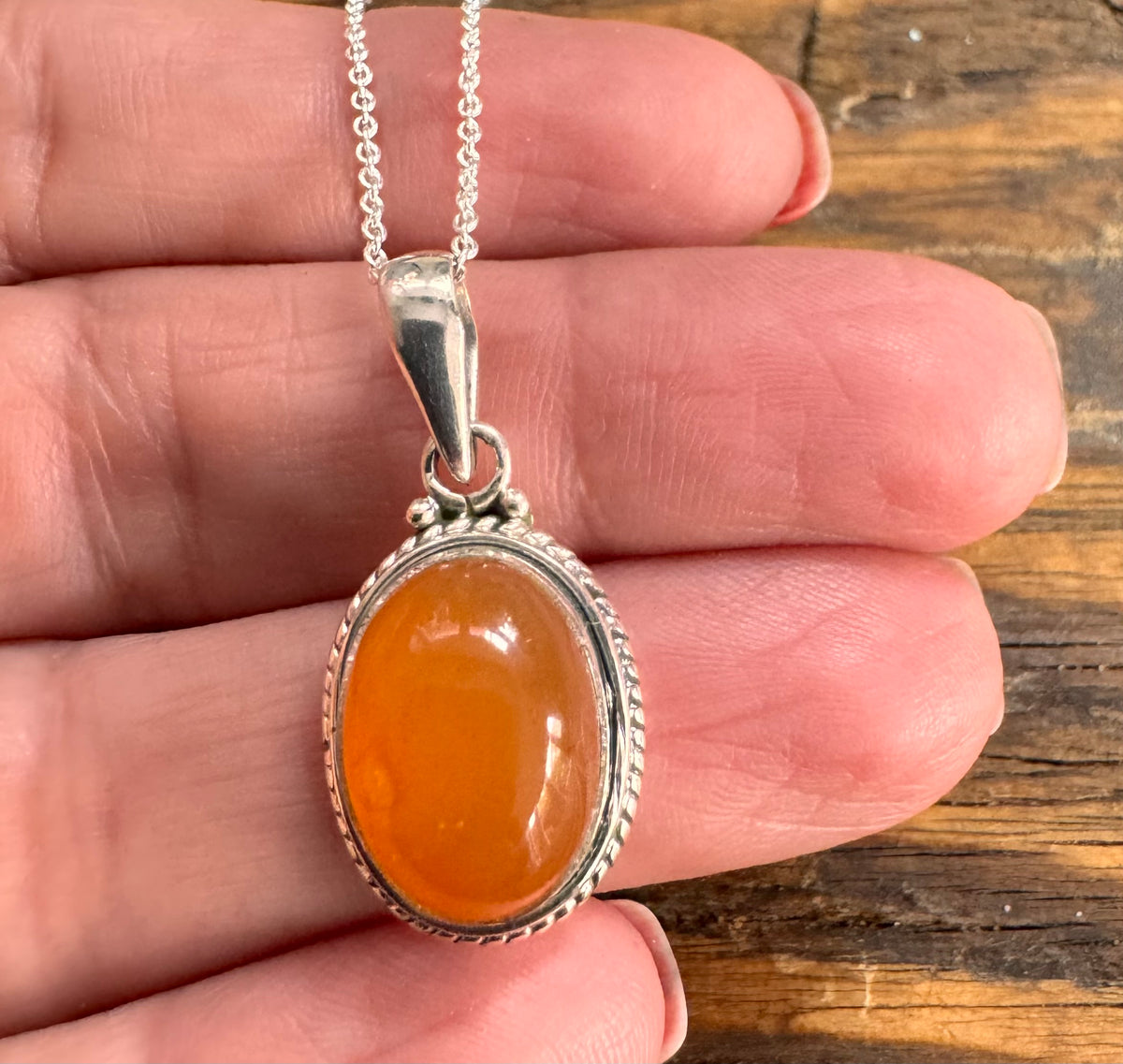 Carnelian Oval Bohemian Sterling Silver Necklace