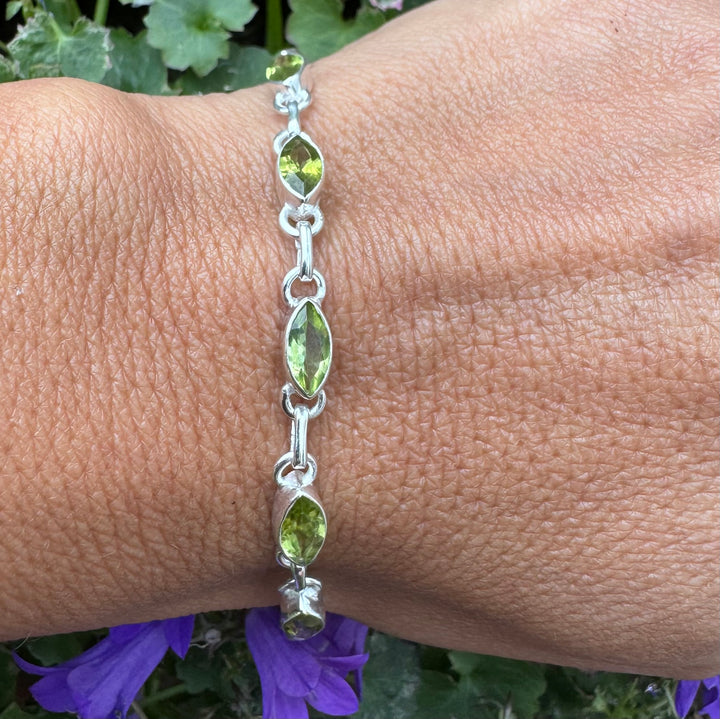 Faceted Peridot Sterling Silver Bracelet