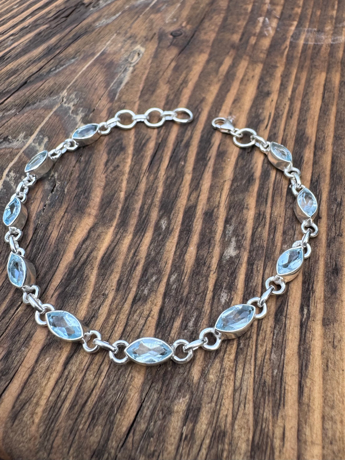 Faceted Blue Topaz Sterling Silver Bracelet