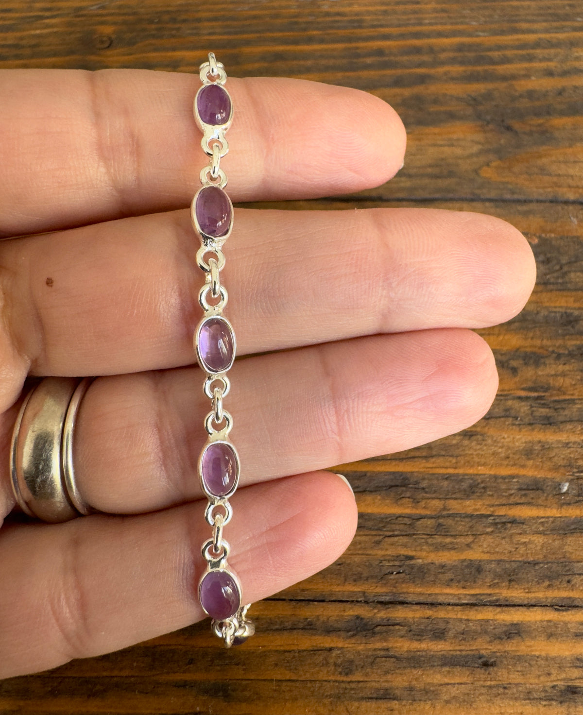 Dainty Amethyst Sterling Silver Bracelet
