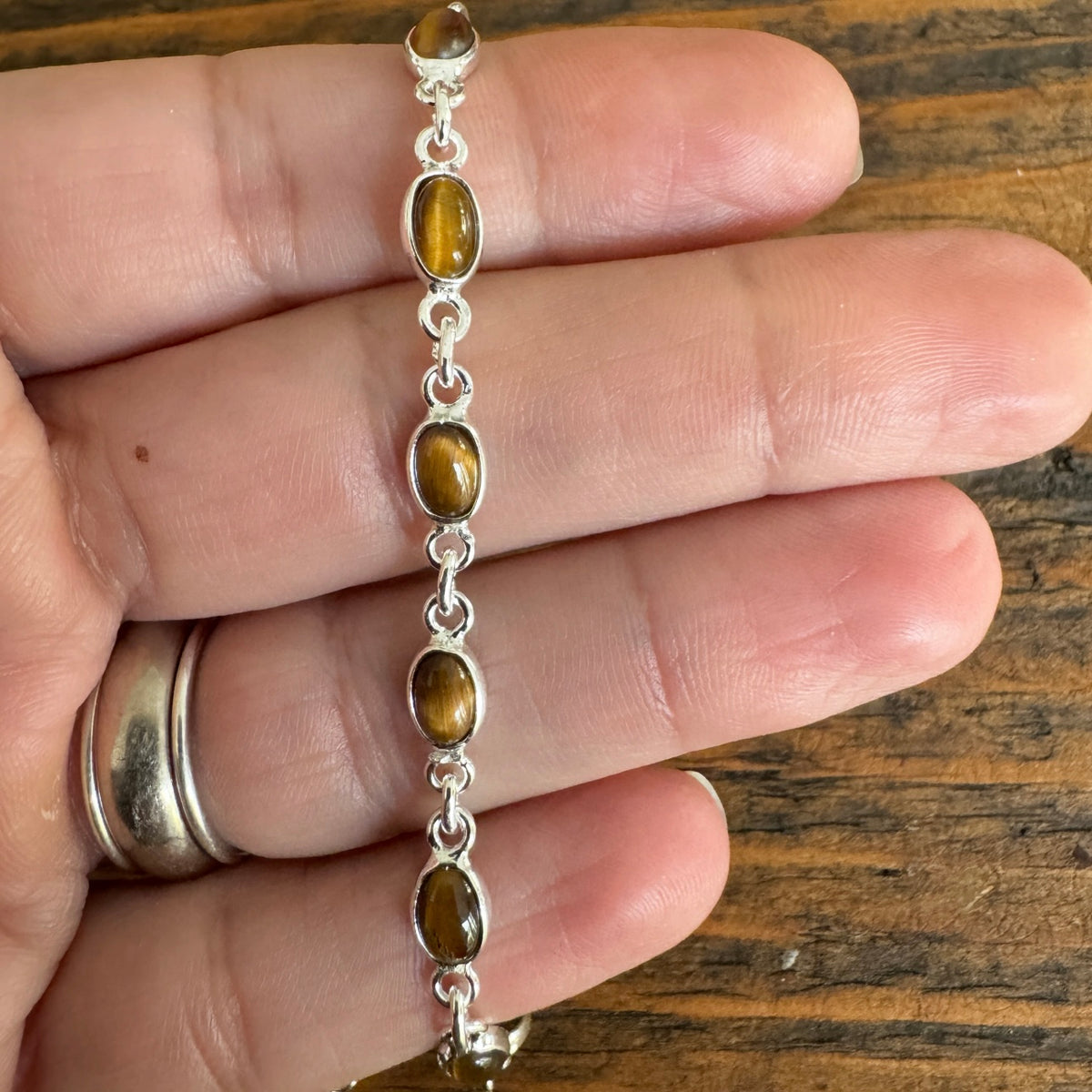 Dainty Tiger Eye Sterling Silver Bracelet