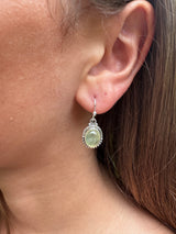Prehnite Oval Dot Silver Earrings