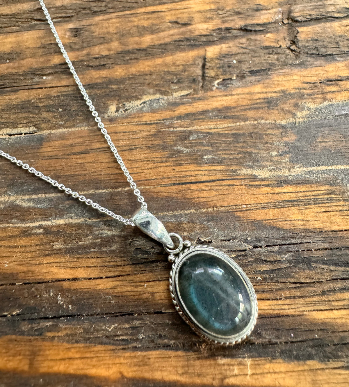 Labradorite Bohemian Oval Sterling Silver Necklace