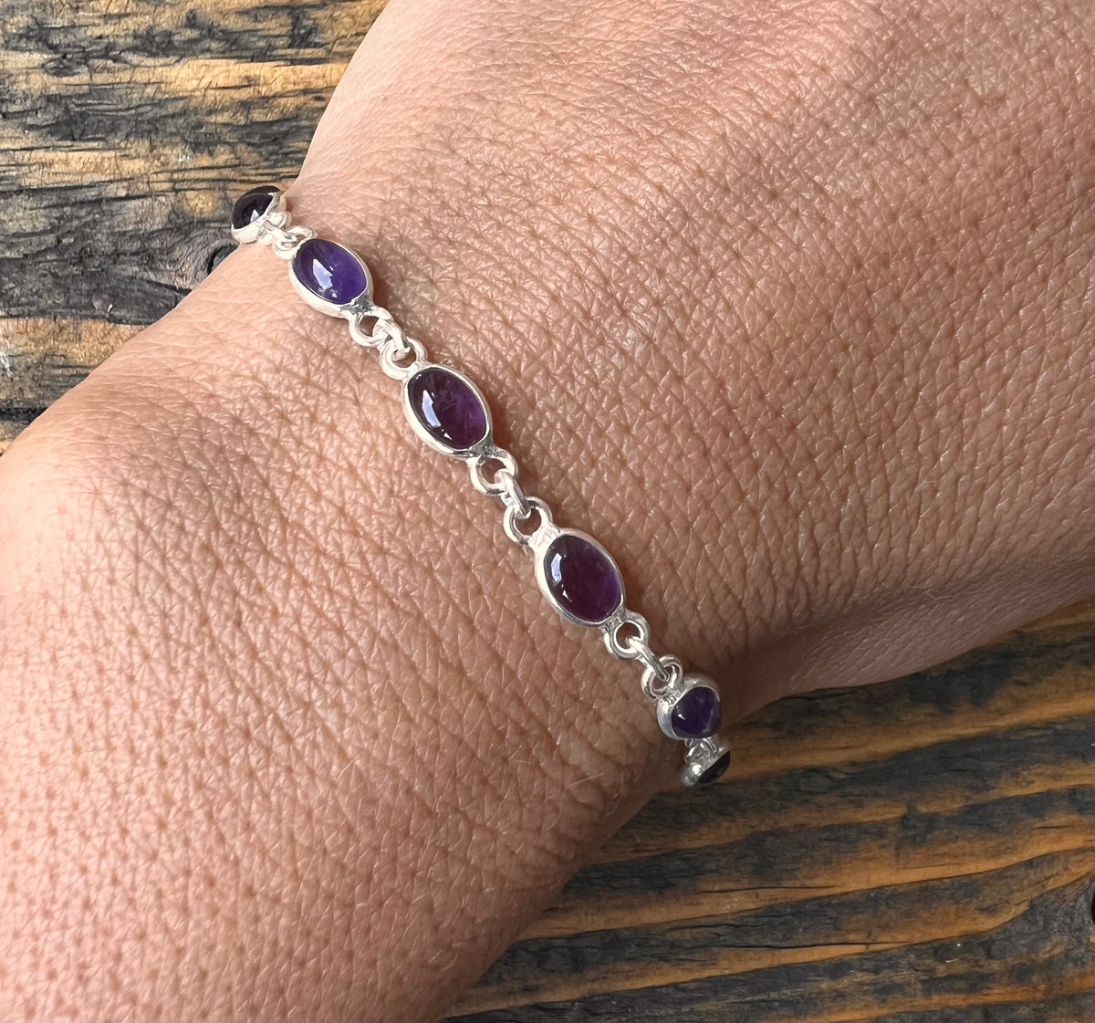 Dainty Amethyst Sterling Silver Bracelet