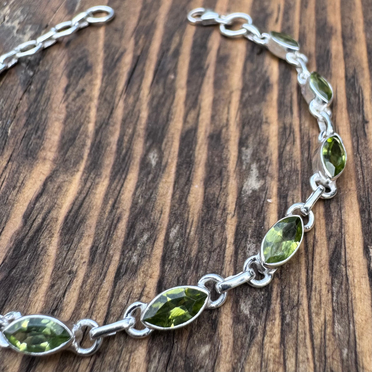 Faceted Peridot Sterling Silver Bracelet