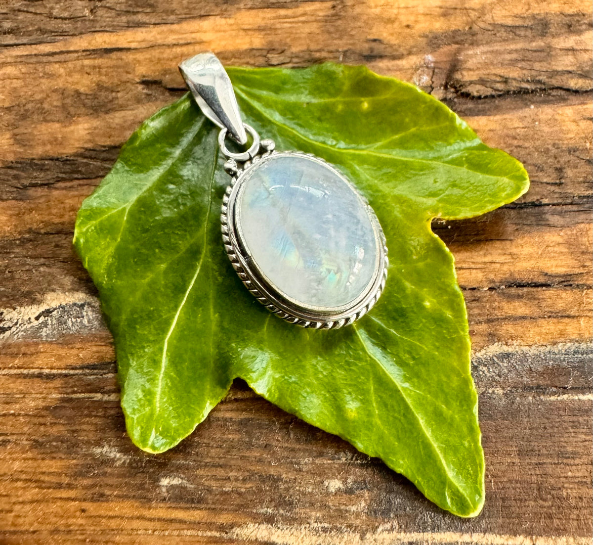 Moonstone Oval Bohemian Sterling Silver Necklace