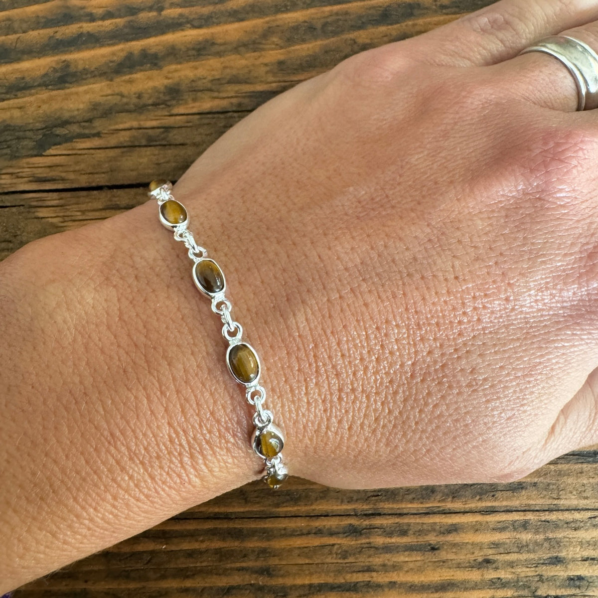 Dainty Tiger Eye Sterling Silver Bracelet