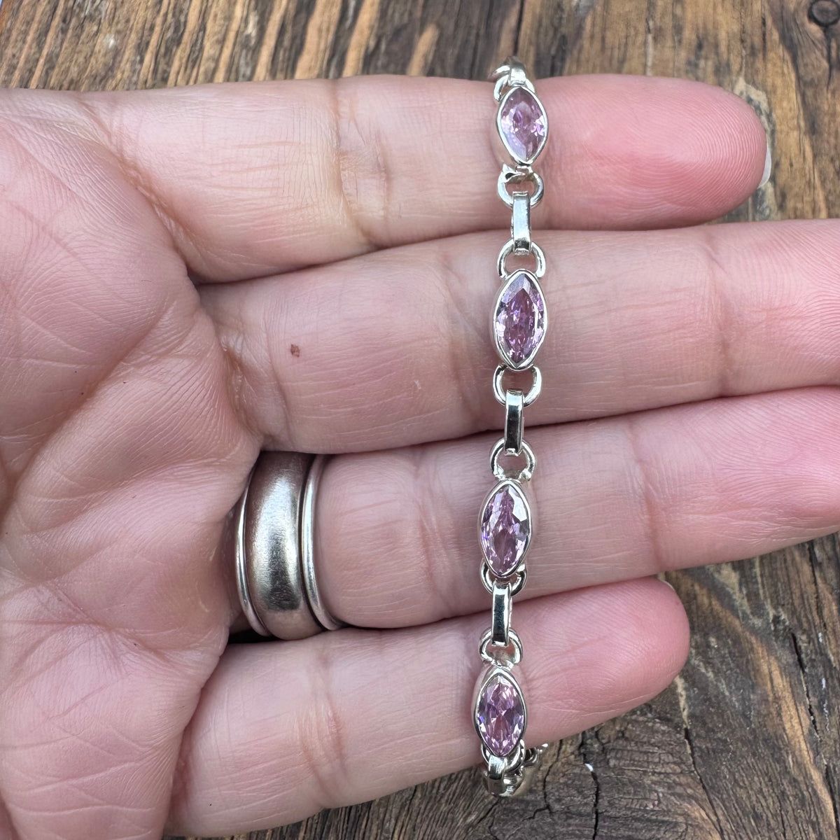 Faceted Pink Topaz Sterling Silver Bracelet
