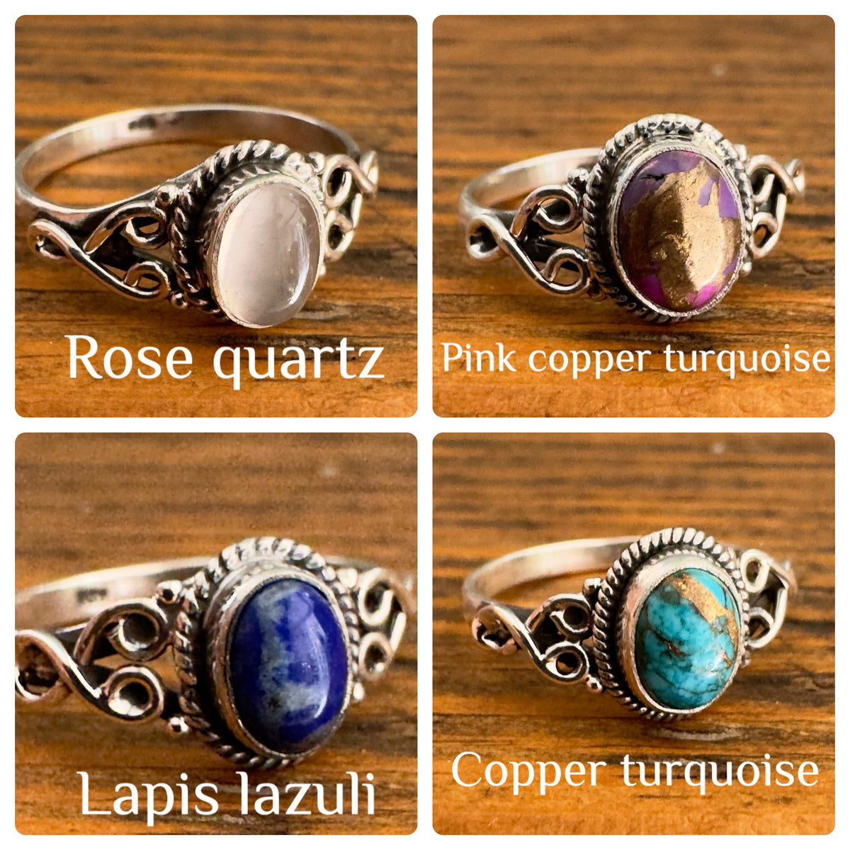 Gemstone Boho Sterling Silver Ring - Gemstone & Size Options