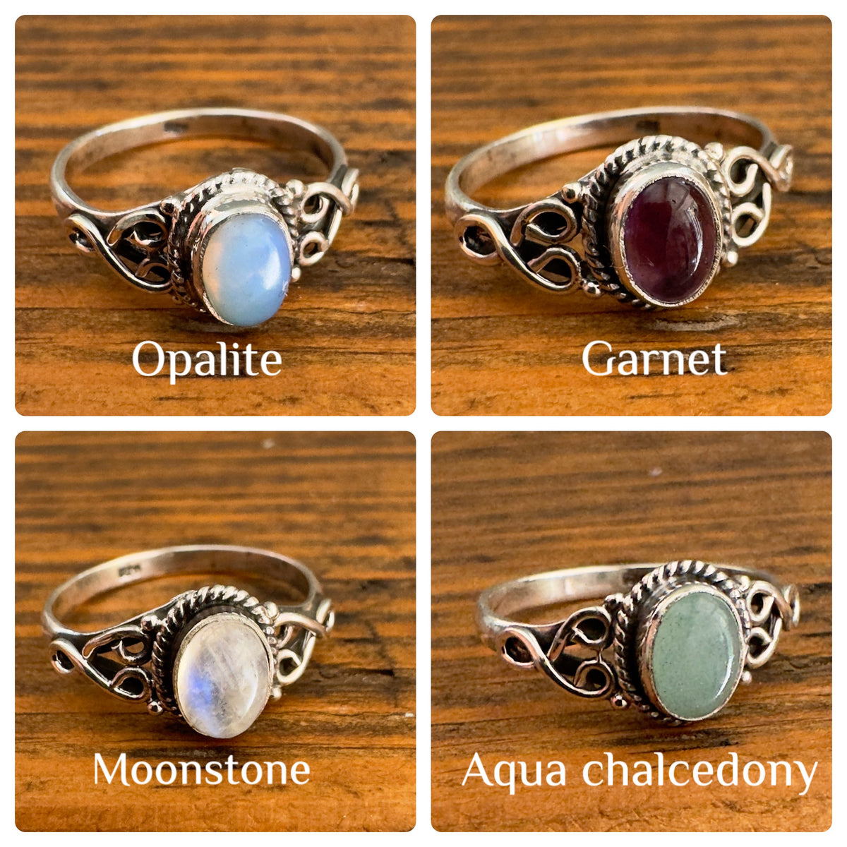 Gemstone Boho Sterling Silver Ring - Gemstone & Size Options