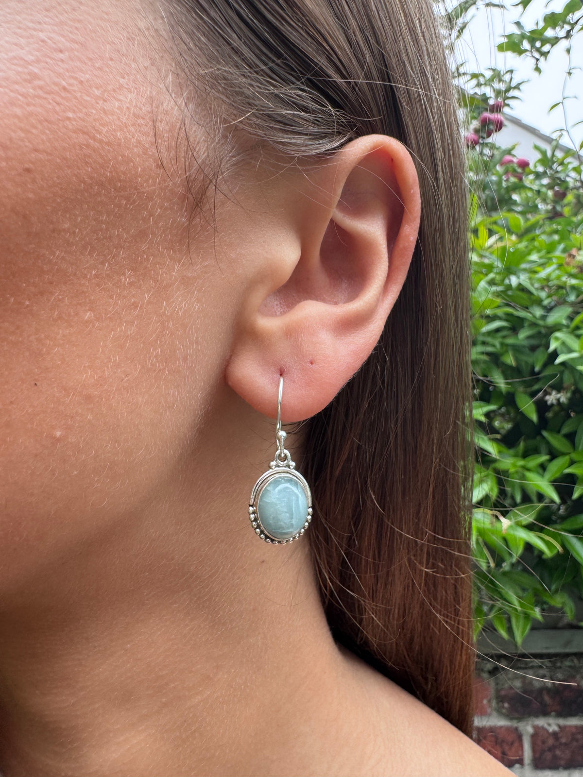 Aquamarine Oval Dot Silver Earrings