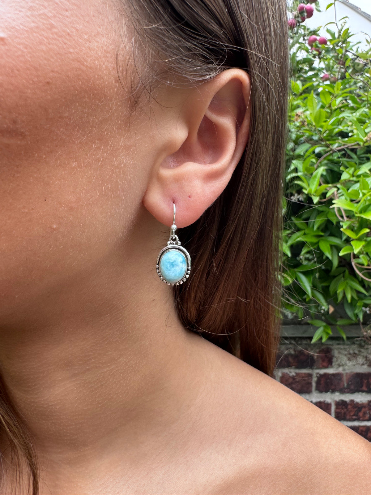 Larimar Oval Dot Silver Earrings