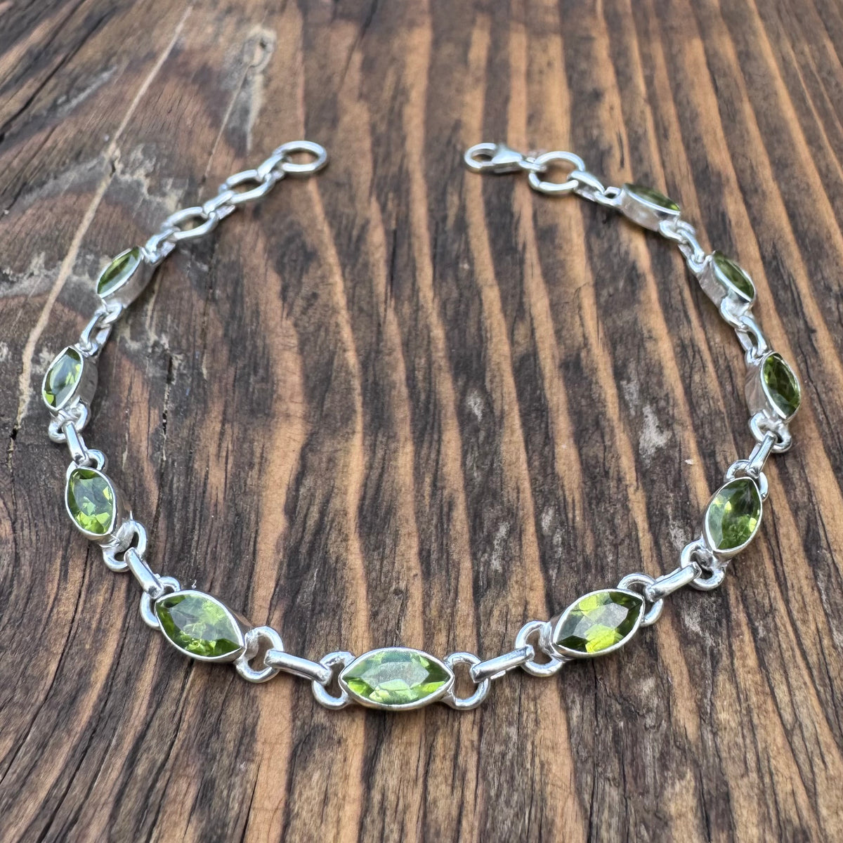 Faceted Peridot Sterling Silver Bracelet