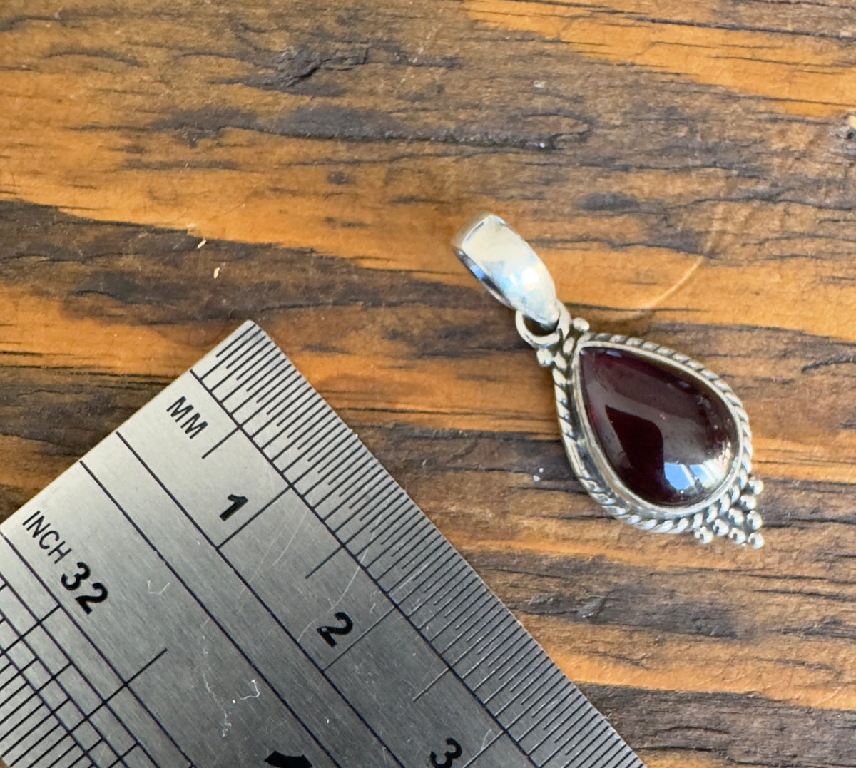Dainty Boho Garnet Teardrop Silver Pendant Necklace