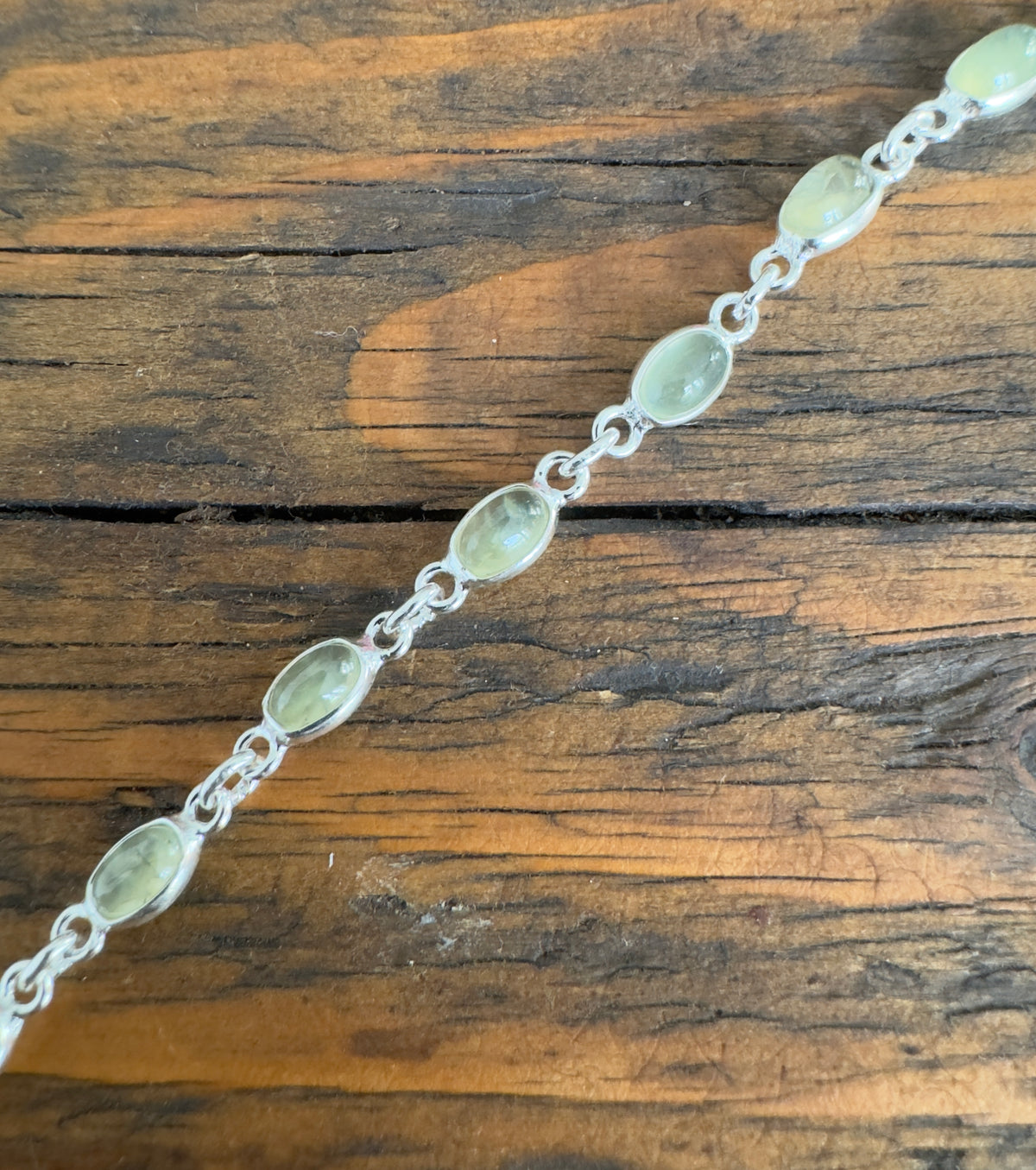 Dainty Prehnite Sterling Silver Bracelet