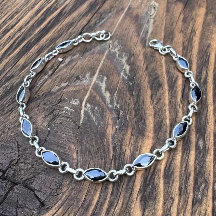 Faceted Black Onyx Sterling Silver Bracelet