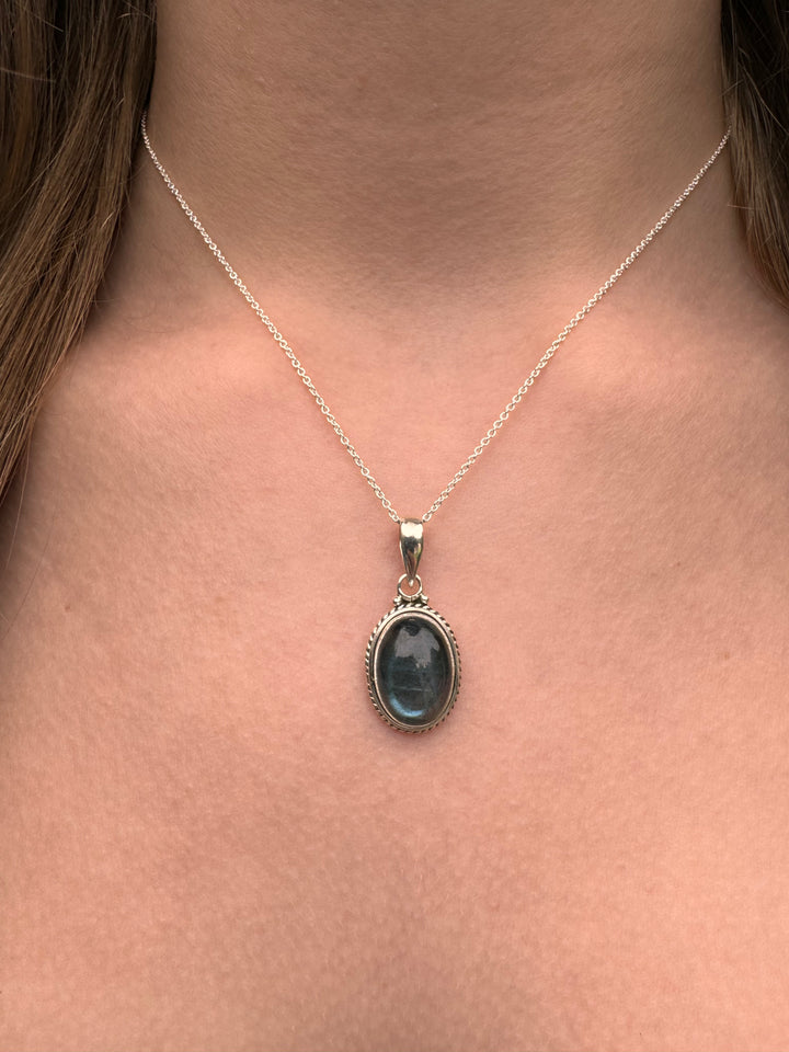 Labradorite Bohemian Oval Sterling Silver Necklace