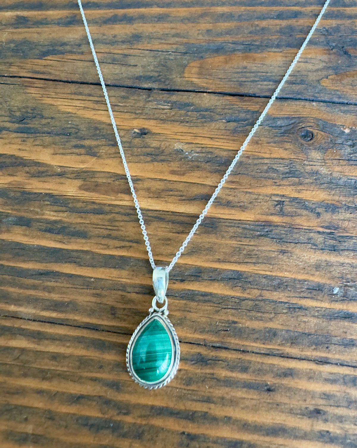 Malachite Teardrop Silver Necklace Pendant